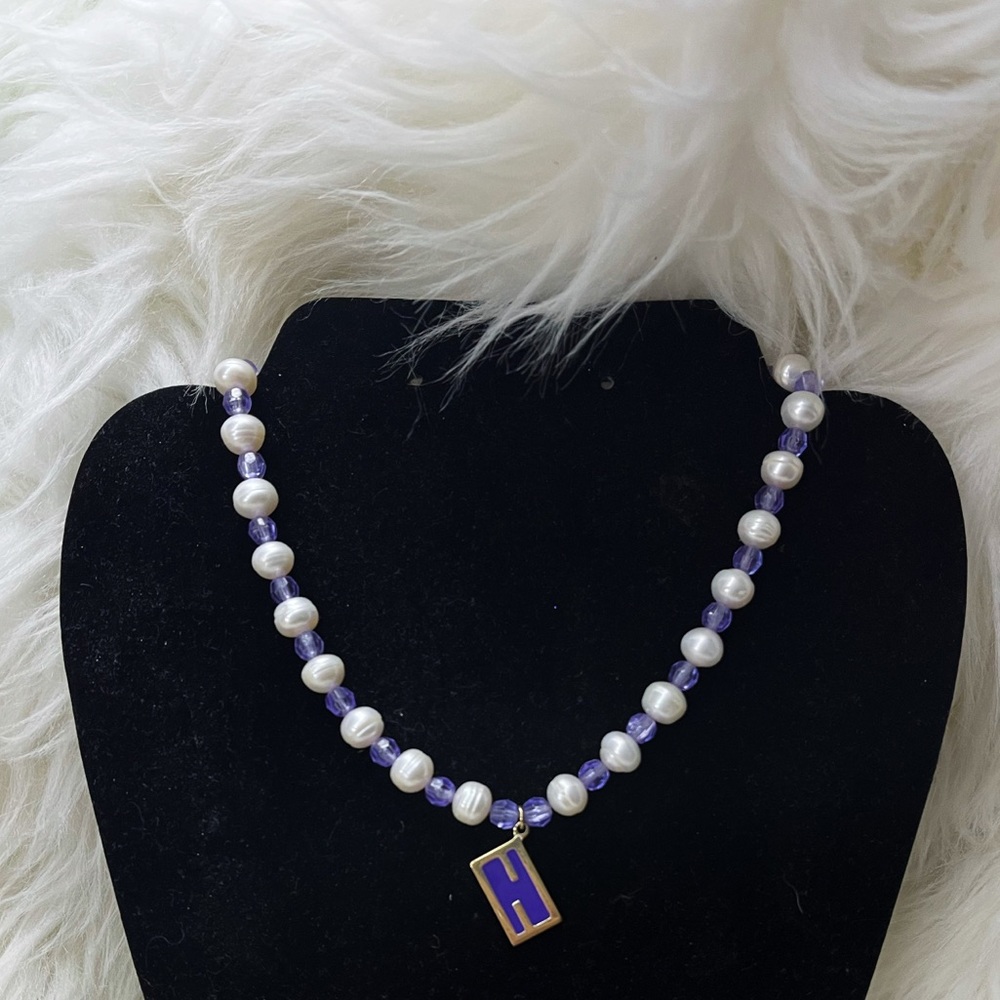 Custom Fendi Charm Lavender & Pearl Choker Necklace